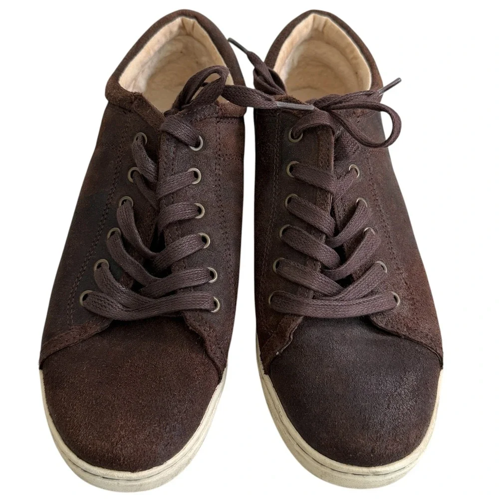 UGG Australia Womans Tomi 1008487 Dark Brown Suede Shearling Lined Sneakers 10